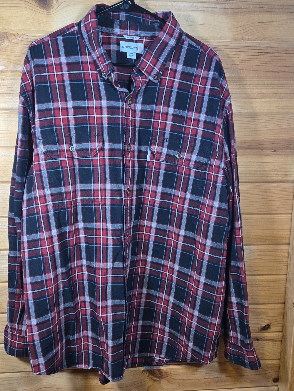 Carhartt Relaxed Fit Long Sleeve  Button Down Shirt 2XL Red Black Plaid Cotton